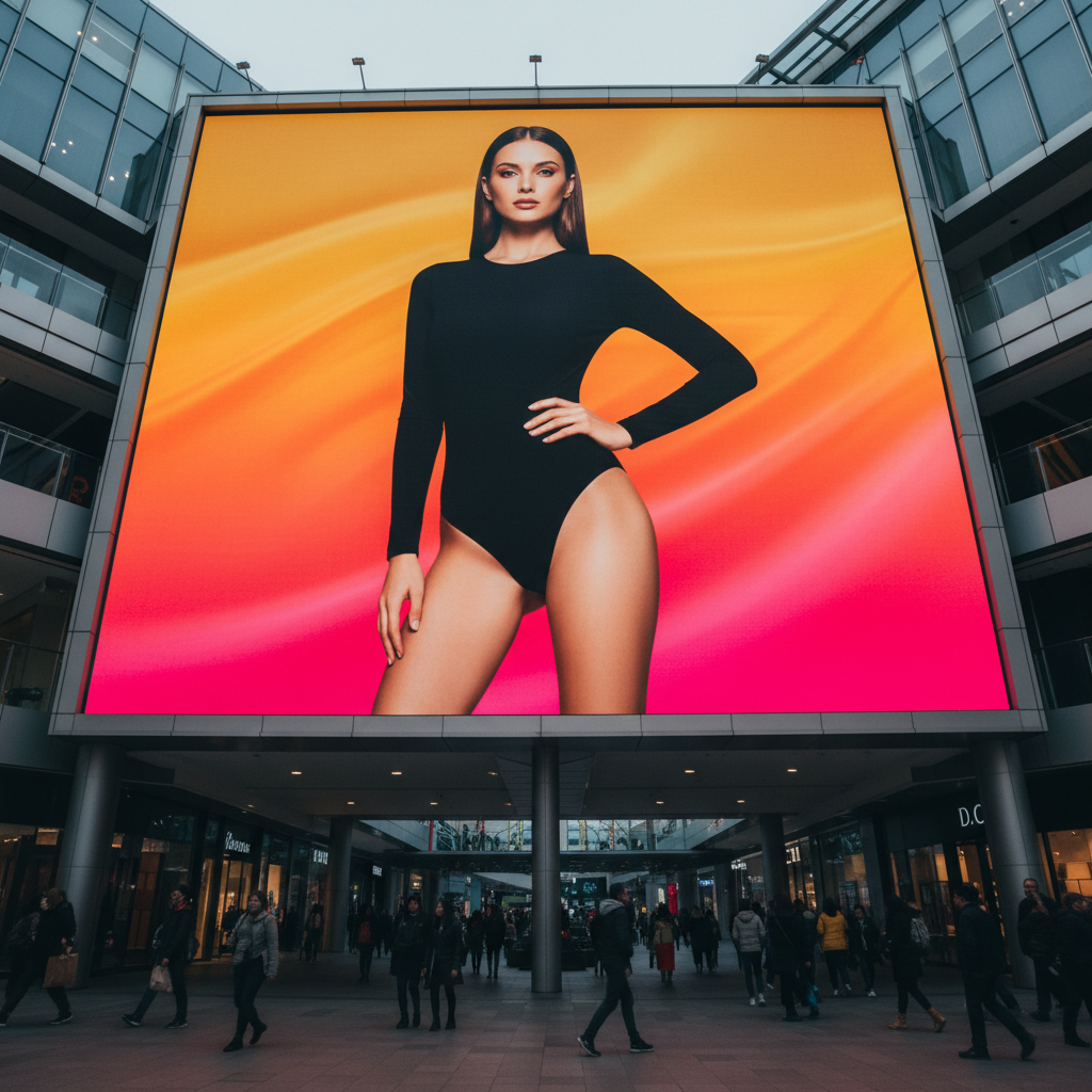 Femme en bodysuit noir fond lumineux